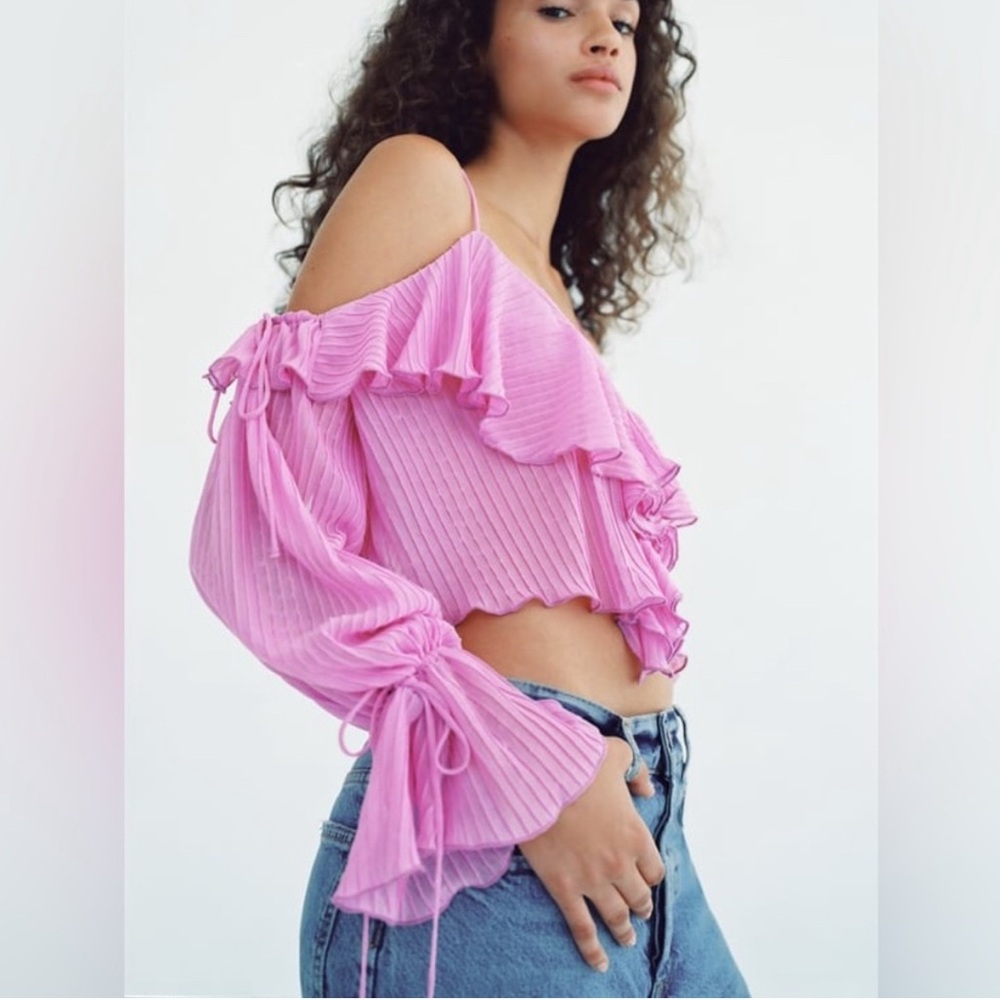 Pink Ruffled Women's Top - Picture 2 of 5